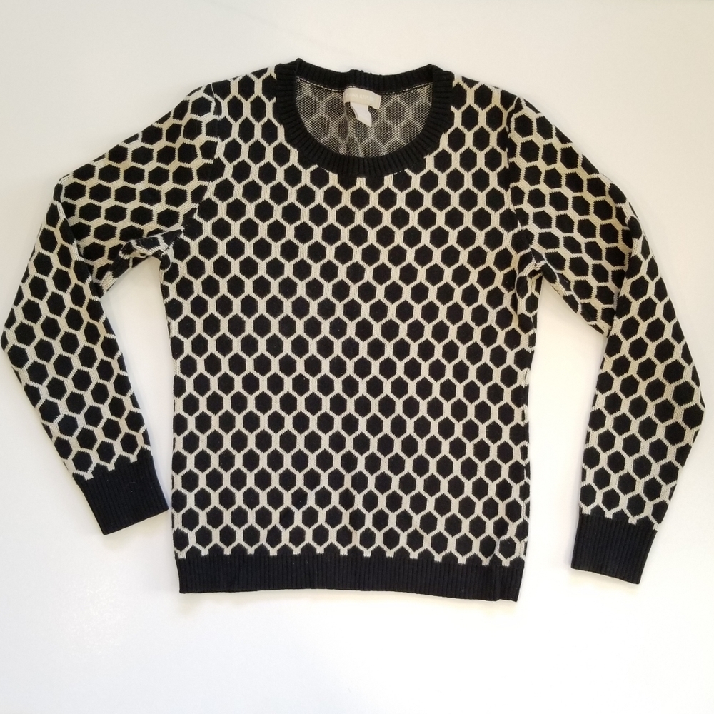 Banana Republic Black and Cream Honeycomb Crewneck Sweater